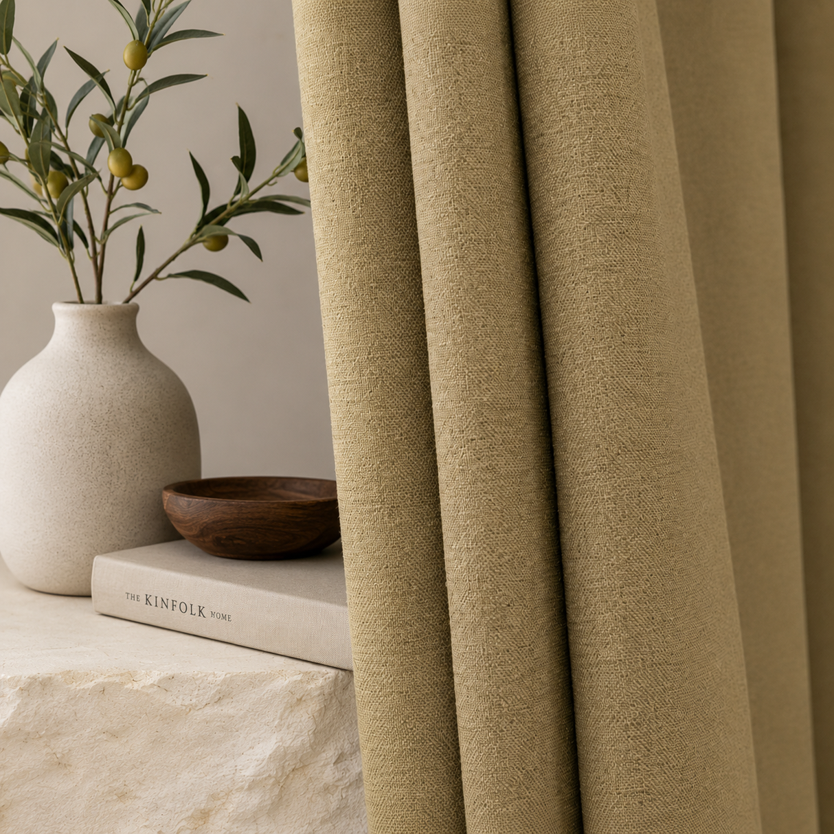 Wheat Beige Linen Blackout Curtains