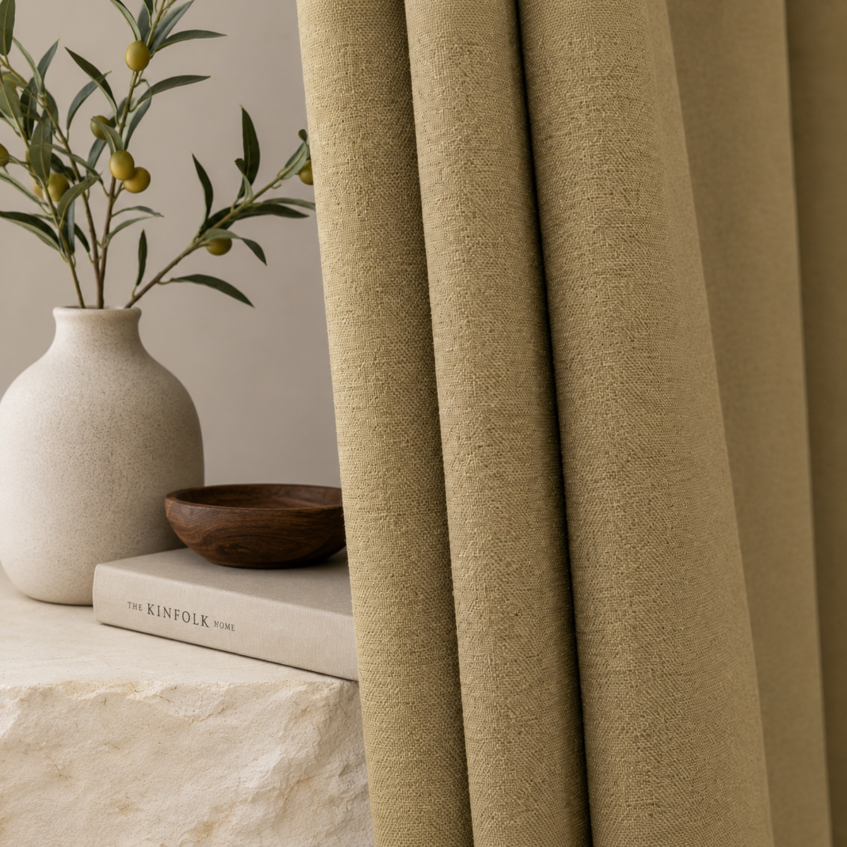 96 Inch Long Wheat Beige Linen Blackout Curtains