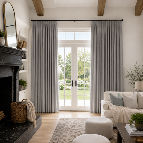 Mint Gray Linen Grommet Top Curtains
