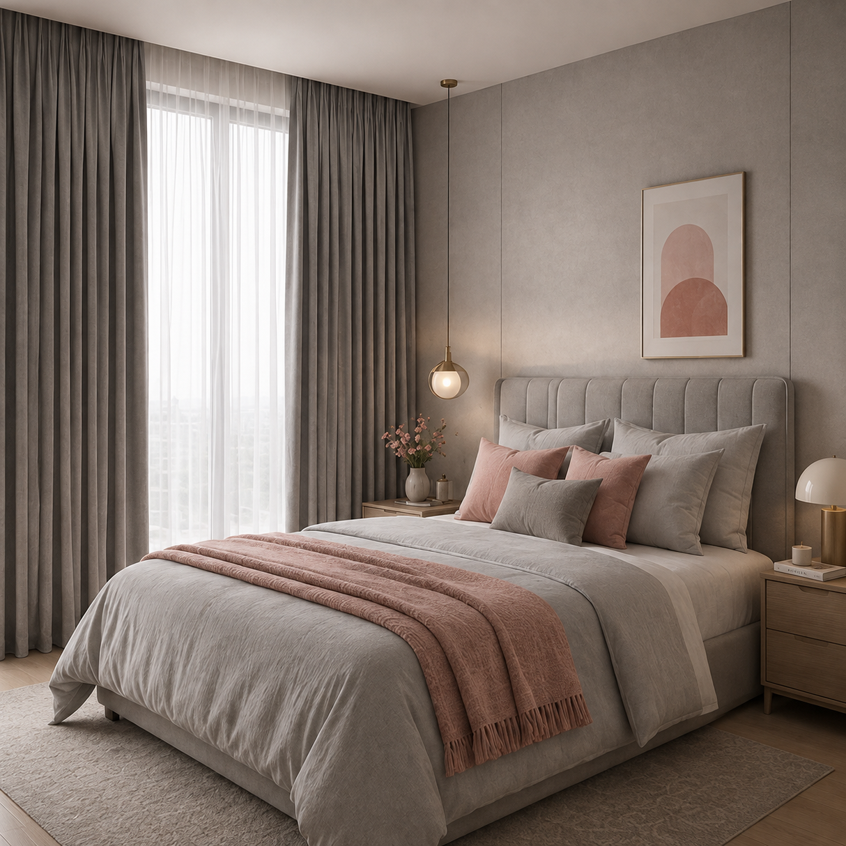 96 Inch Long Soft Grey Double-Sided Cotton Blend Blackout Curtains