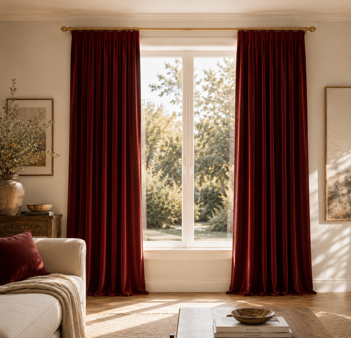 90 Inch Long Rose Red Velvet Curtains