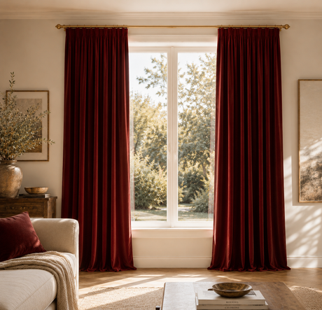Rose Red Velvet Pencil Pleat Curtains