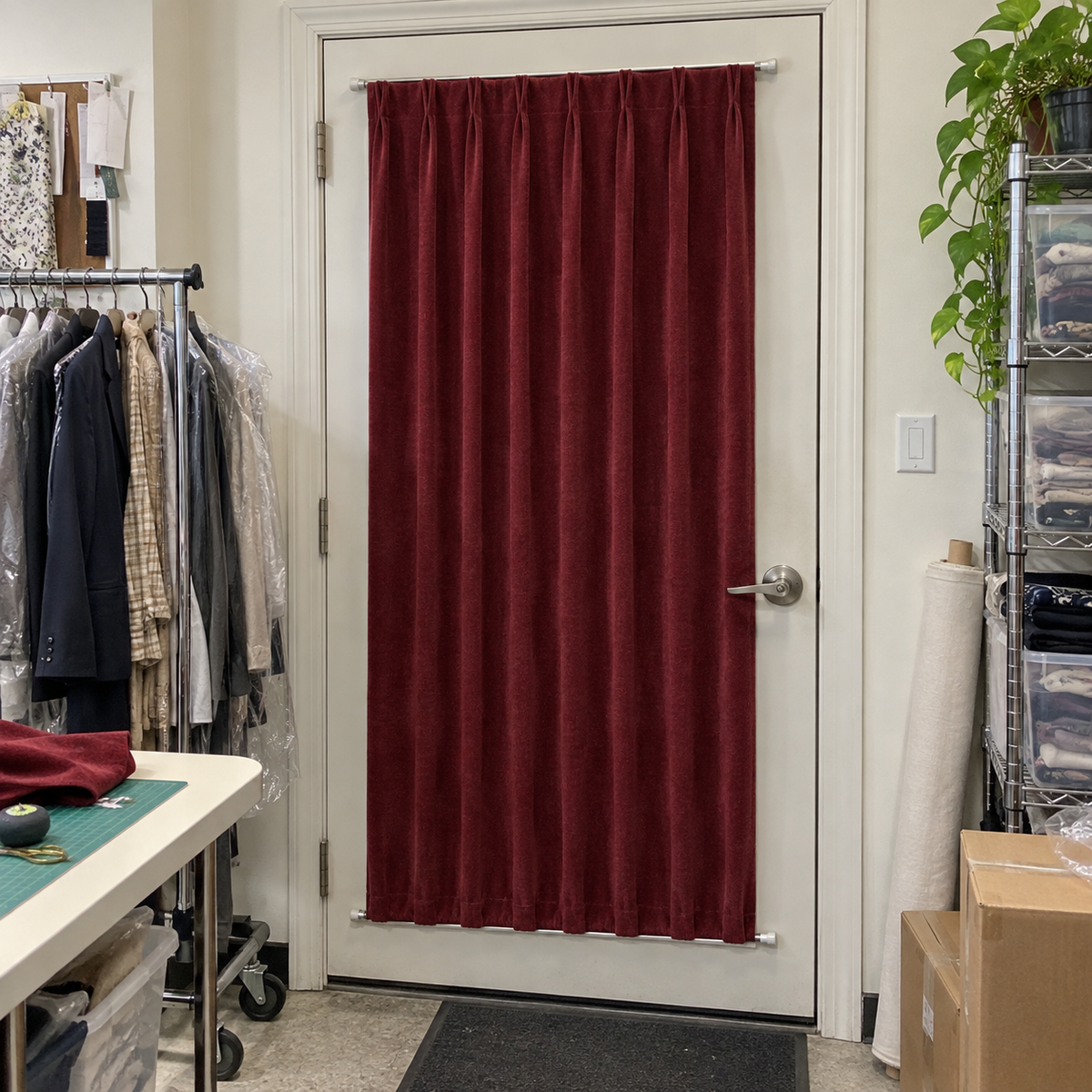 Bordeaux Red Velvet Door Curtain