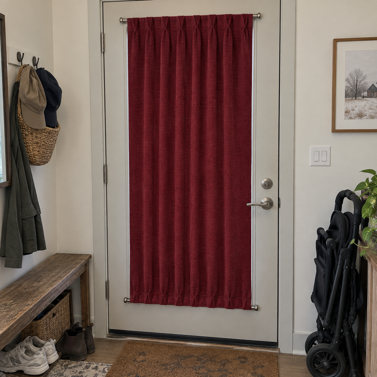 Bordeaux Red Velvet Door Curtain