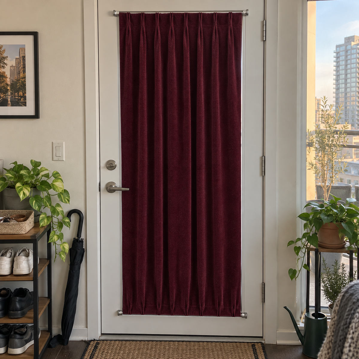 Dark Garnet Red Velvet Door Curtain