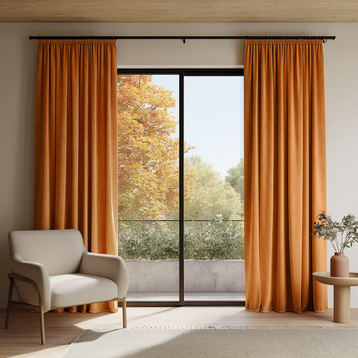 63 Inch Long Burnt Sienna Velvet Curtains