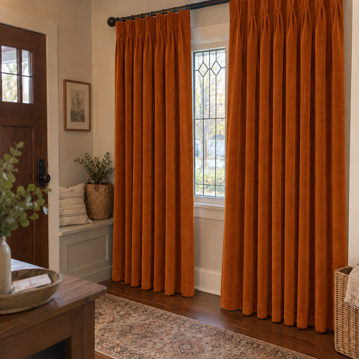 90 Inch Long Burnt Sienna Velvet Curtains