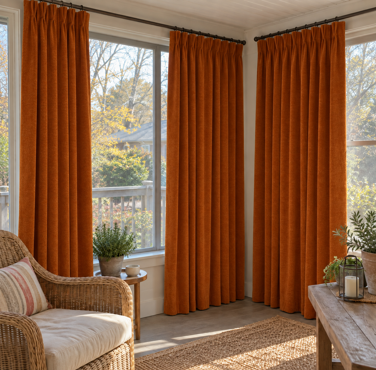 108 Inch Long Burnt Sienna Velvet Curtains