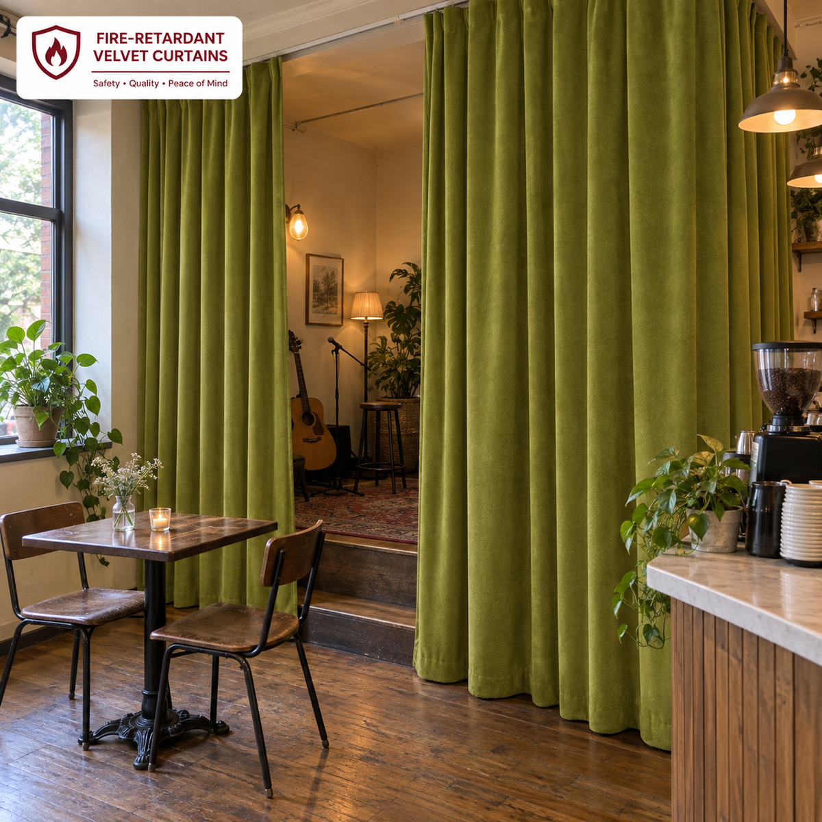 Olive Green Flame Retardant Velvet Curtains