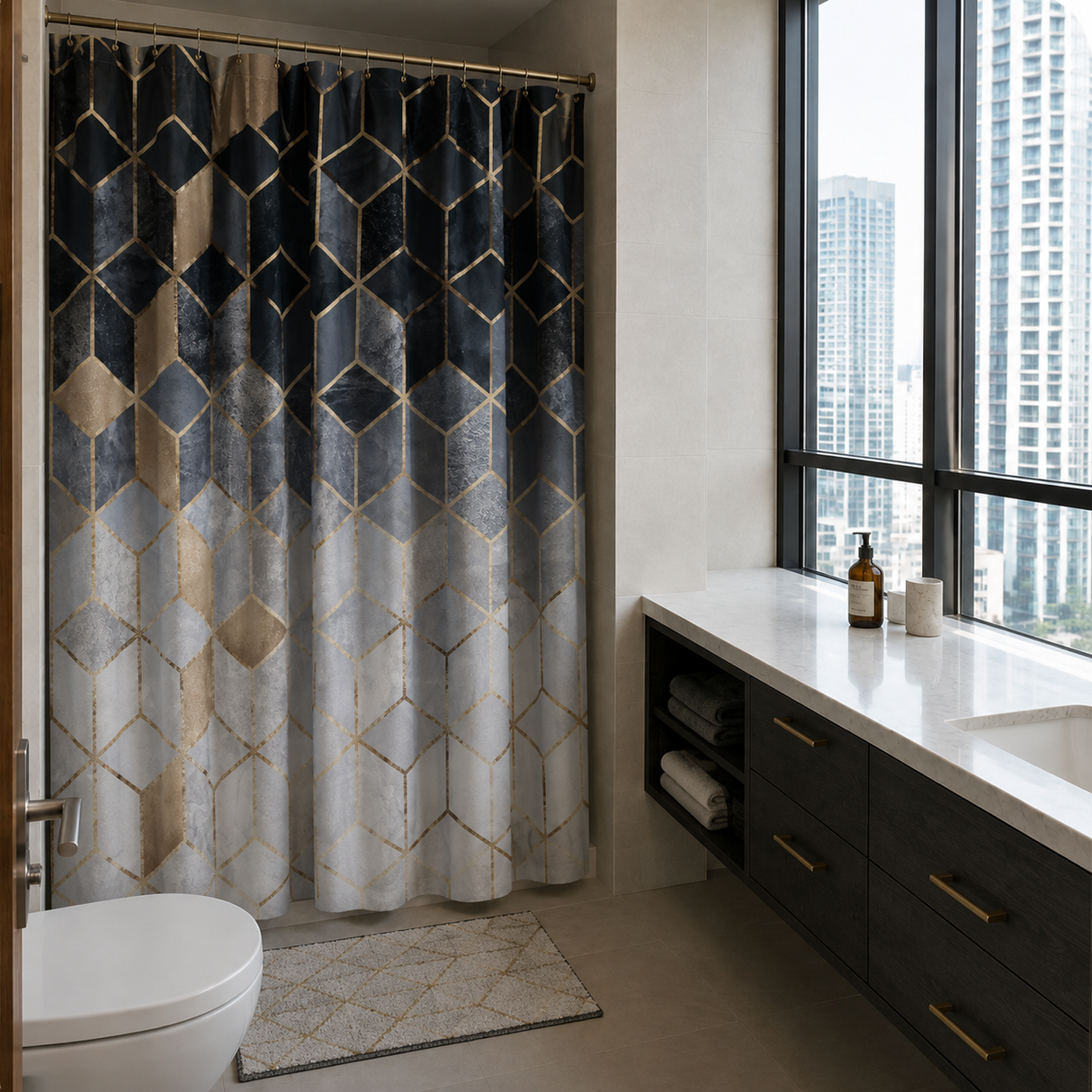 Black Gold Geometric Shower Curtain