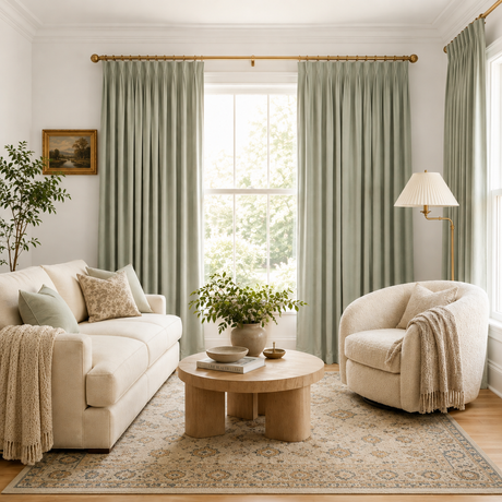 Sage Mist Double-Sided Cotton Blend Blackout Grommet Top Curtains