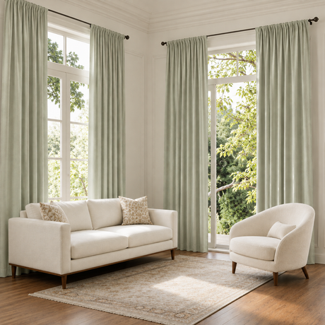 120 Inch Long Sage Mist Double-Sided Cotton Blend Blackout Curtains
