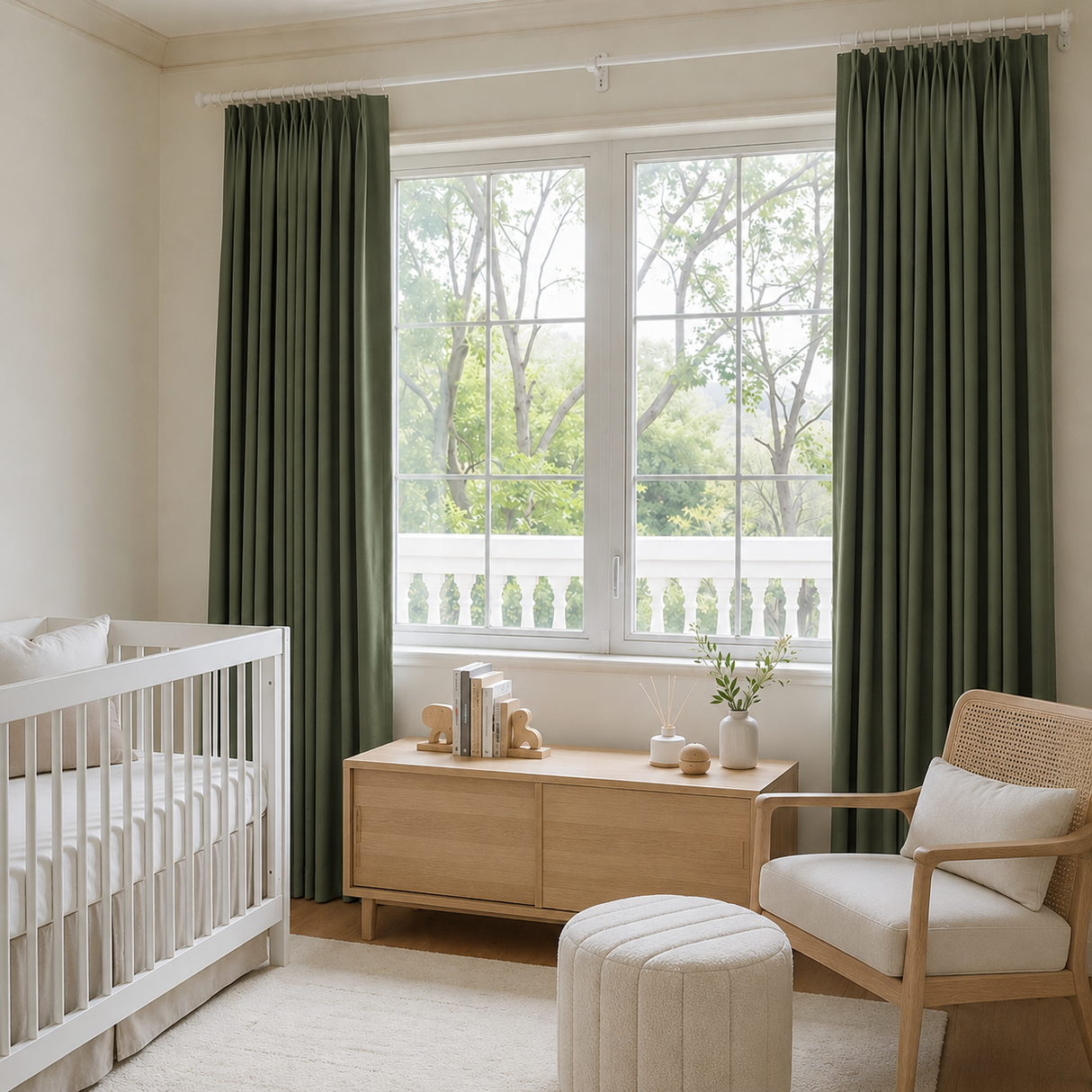 90 Inch Long Vintage Green Linen Curtains