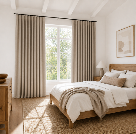 Warm Greige Linen Pencil Pleat Curtains