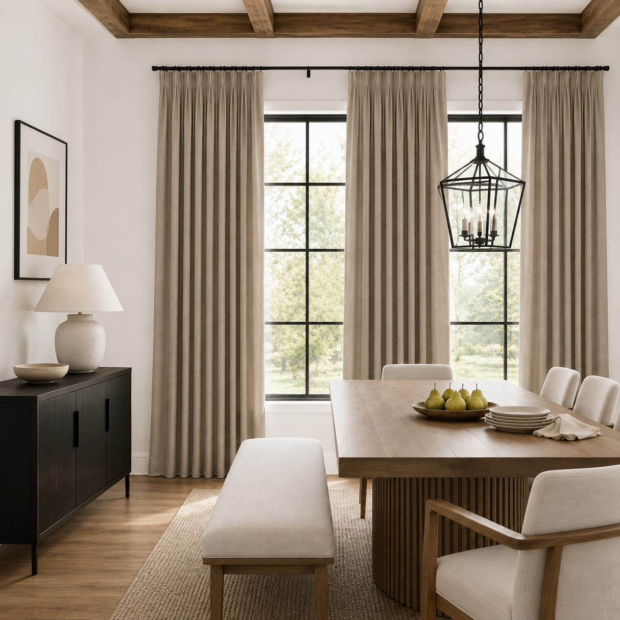 Warm Greige Linen Pencil Pleat Curtains