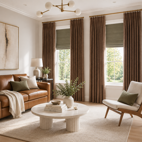 Mocha Brown Double-Sided Cotton Blend Blackout Grommet Top Curtains