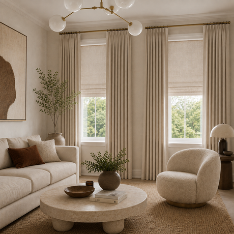 108 Inch Long Cream Double-Sided Cotton Blend Blackout Curtains