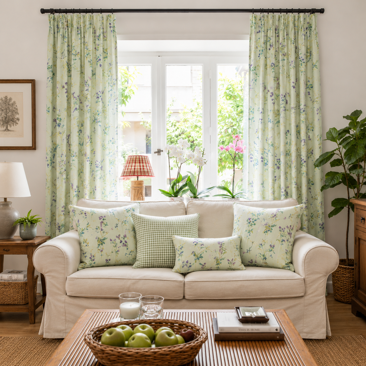 Warm Vanilla Botanical Light Filtering Curtains