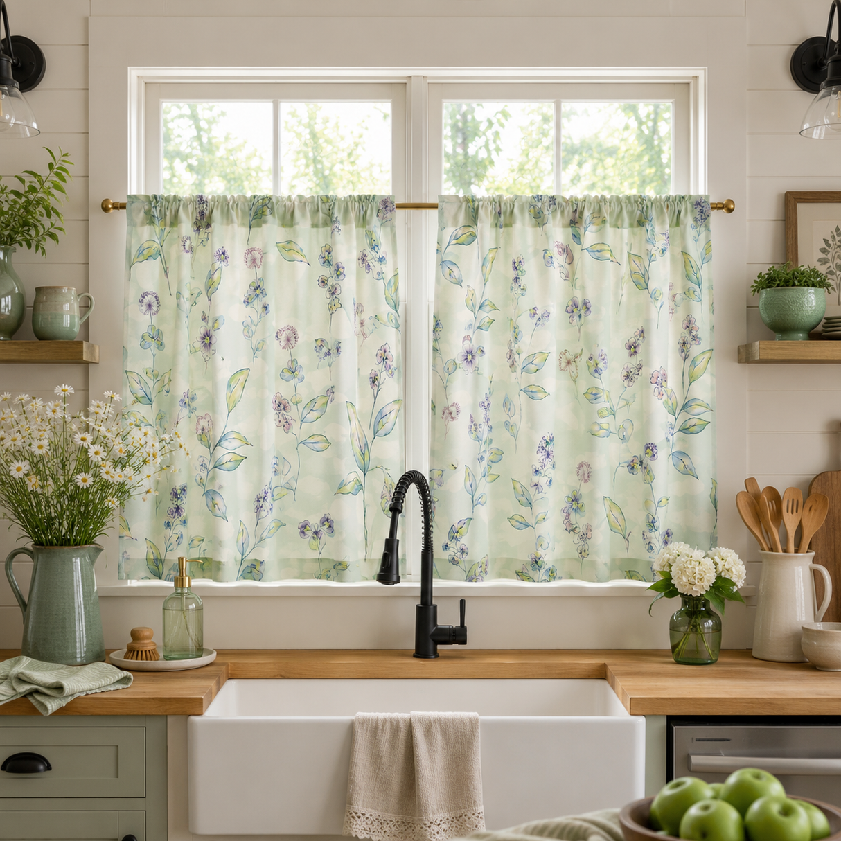 Warm Vanilla Botanical Light Filtering Curtains