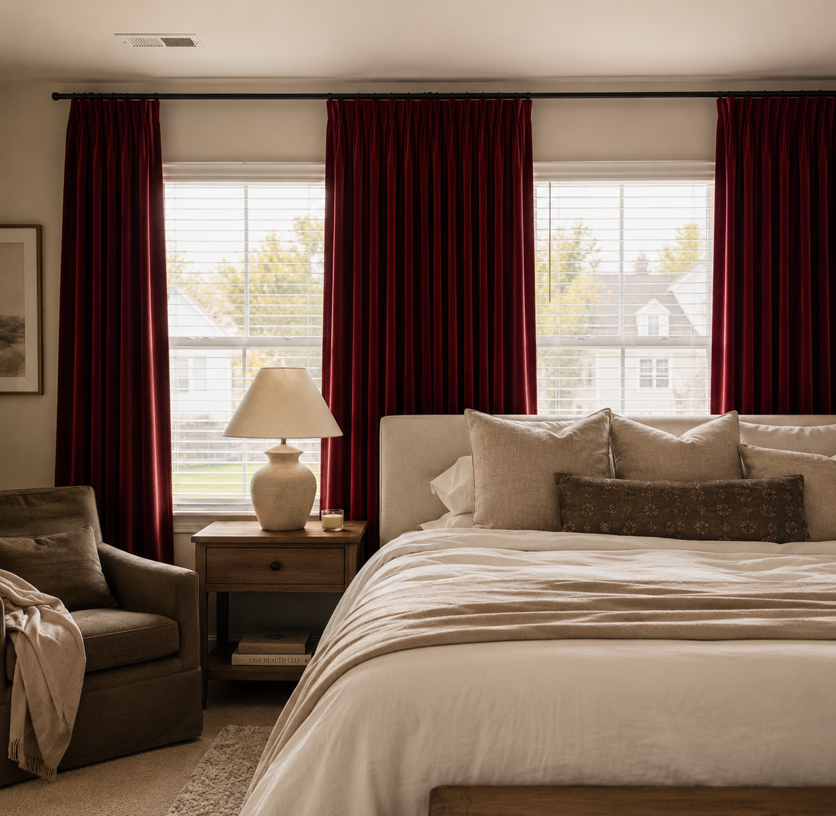 Rose Red Velvet Grommet Top Curtains