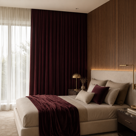 108 Inch Long Wine Red Velvet Curtains