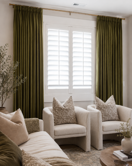 Avocado Green Velvet Pencil Pleat Curtains