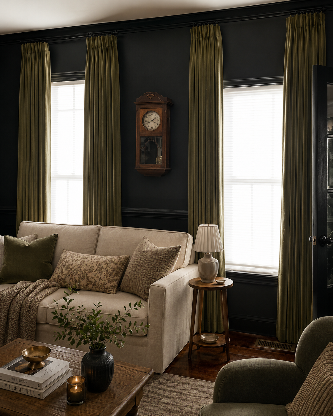 Avocado Green Velvet Curtains