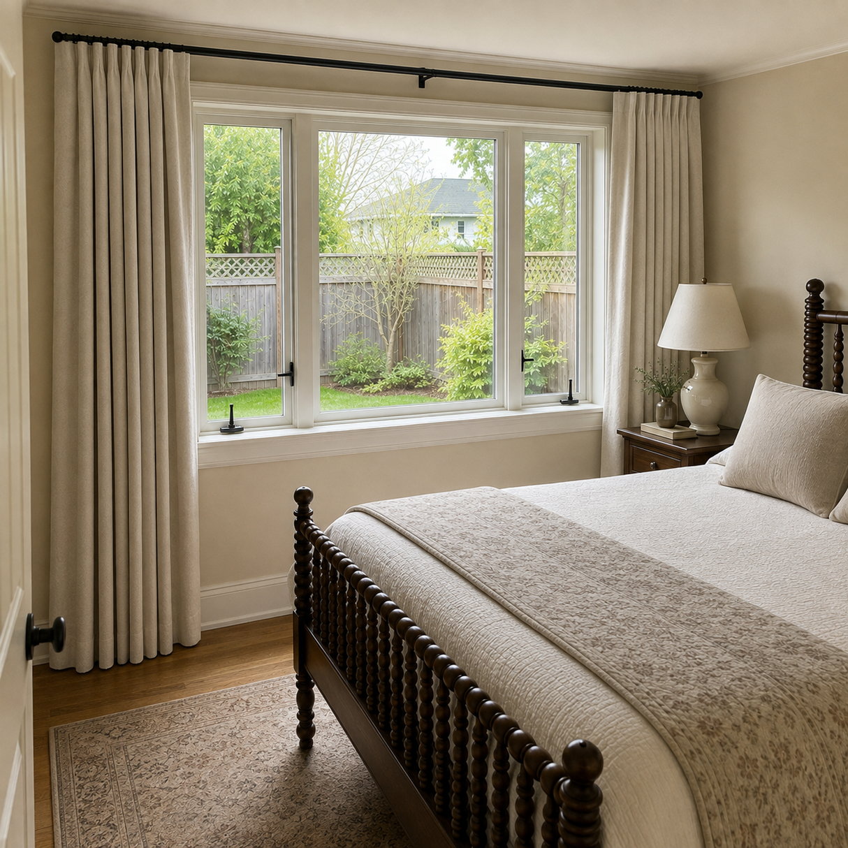 120 Inch Long Cream Double-Sided Cotton Blend Blackout Curtains
