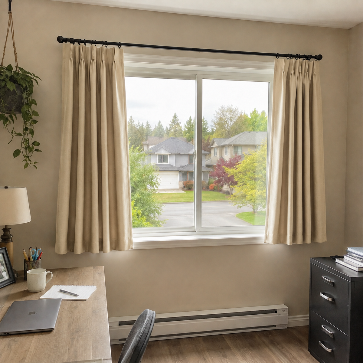 63 Inch Long Milk Tea Beige Velvet Curtains