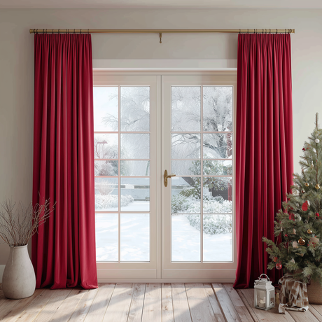 Crimson Red Velvet Pinch Pleat Curtains