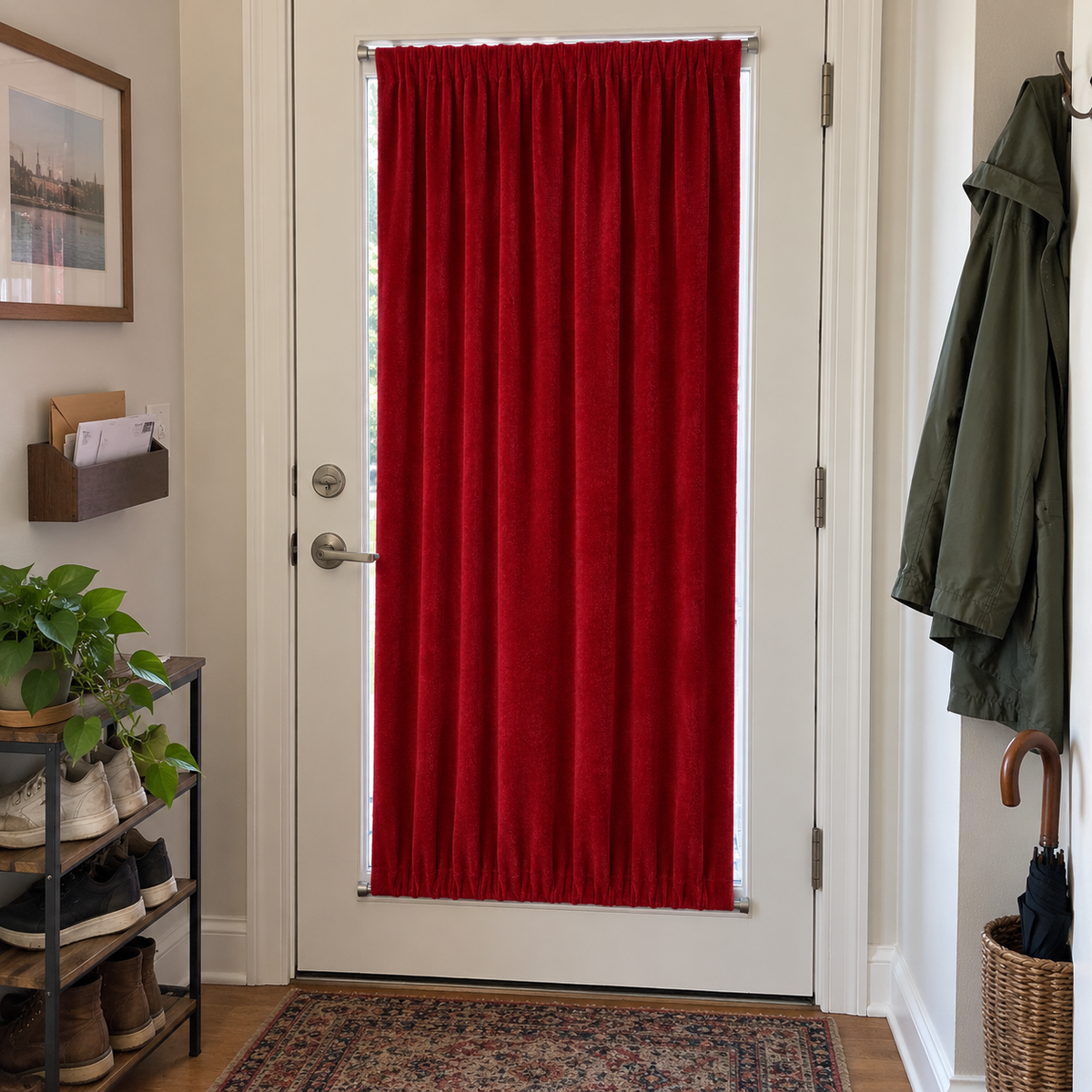 Crimson Red Velvet Door Curtain