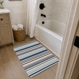 Blue & Gray Striped Coral Fleece Non-Slip Bath Mat