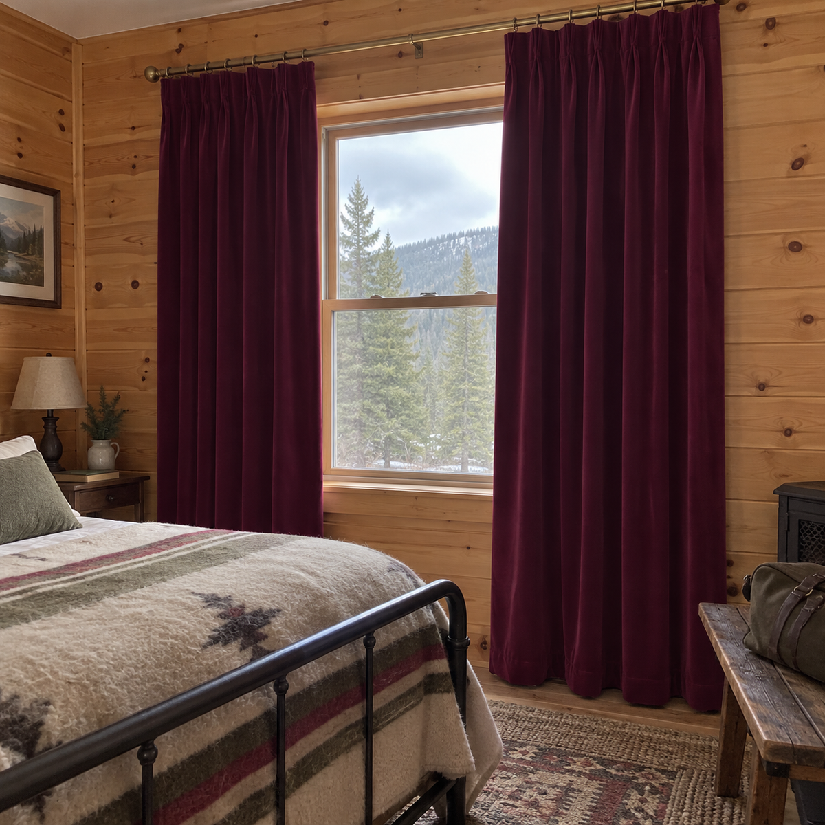 Dark Garnet Red Velvet Curtains