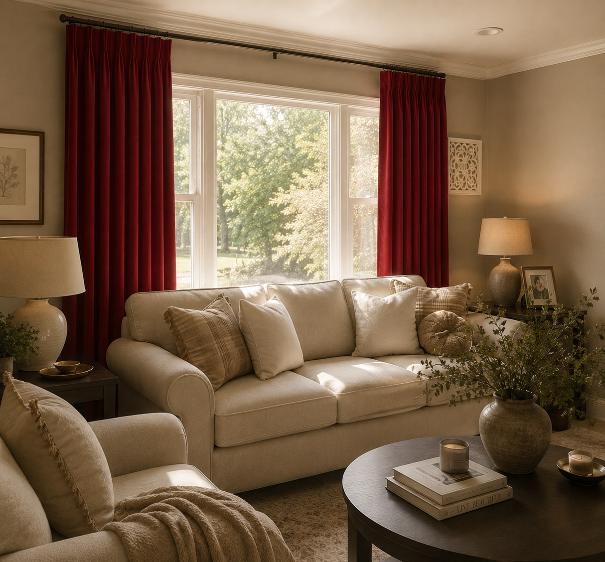 90 Inch Long Rose Red Velvet Curtains