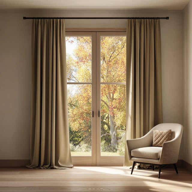 French Beige Velvet Pencil Pleat Curtains