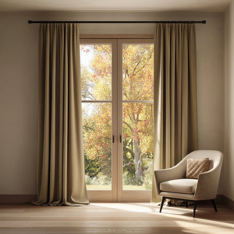 French Beige Velvet Grommet Top Curtains