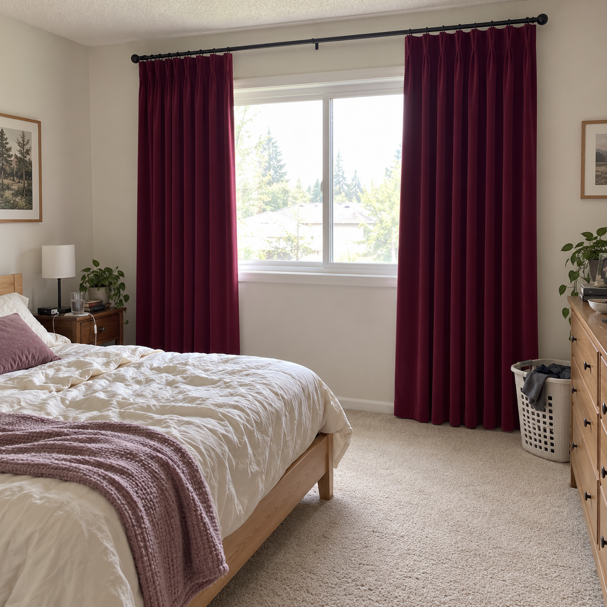 120 Inch Long Dark Garnet Red Velvet Curtains
