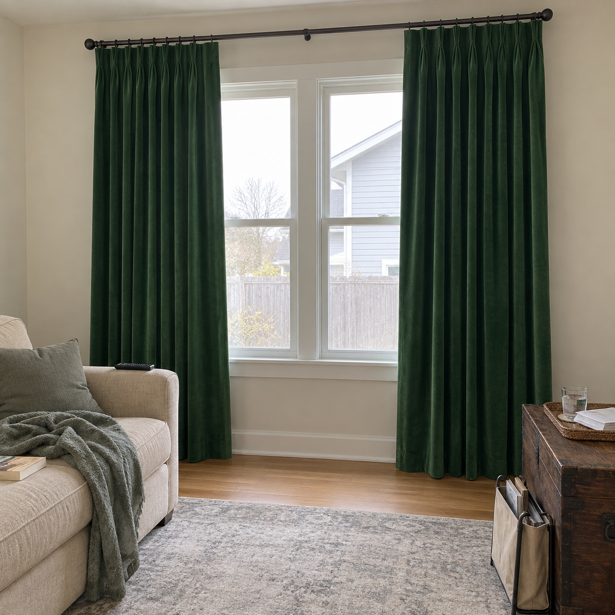 96 Inch Long Gemstone Green Velvet Curtains