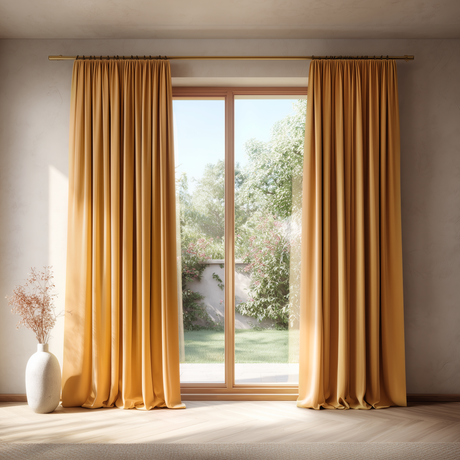 Golden Ochre Velvet Pencil Pleat Curtains