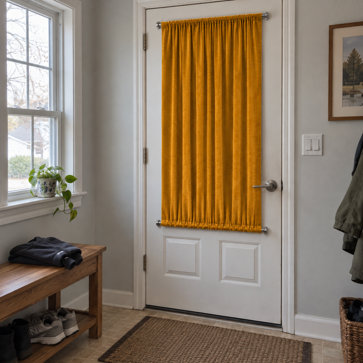 Golden Ochre Velvet Door Curtain