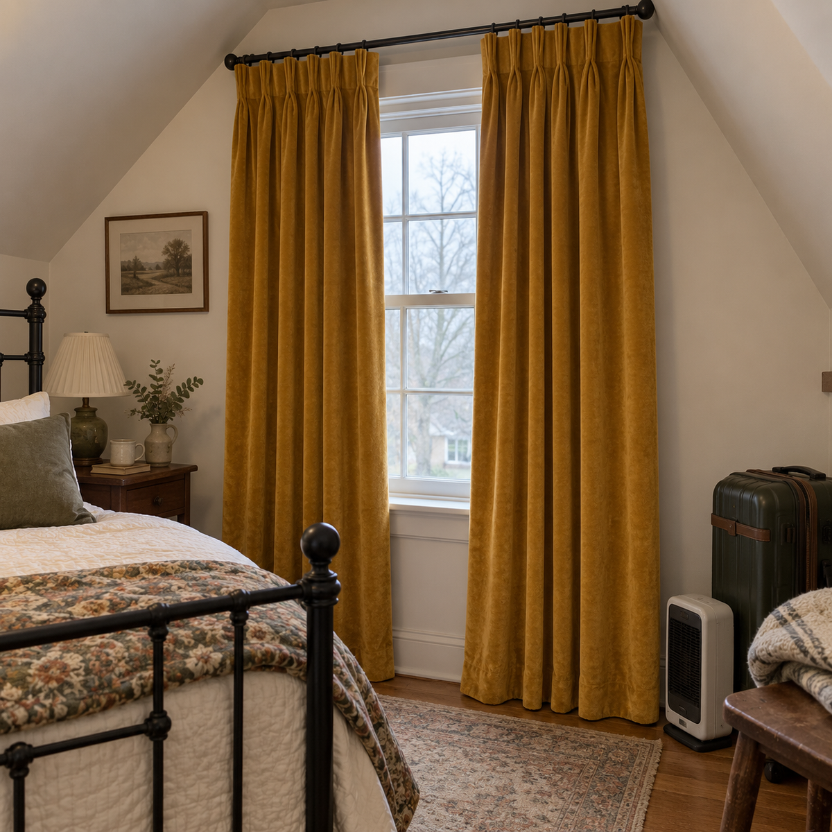 108 Inch Long Golden Ochre Velvet Curtains