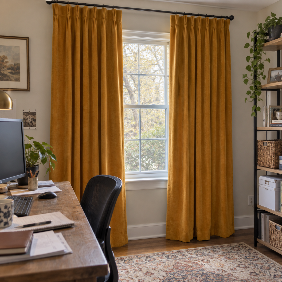 96 Inch Long Golden Ochre Velvet Curtains