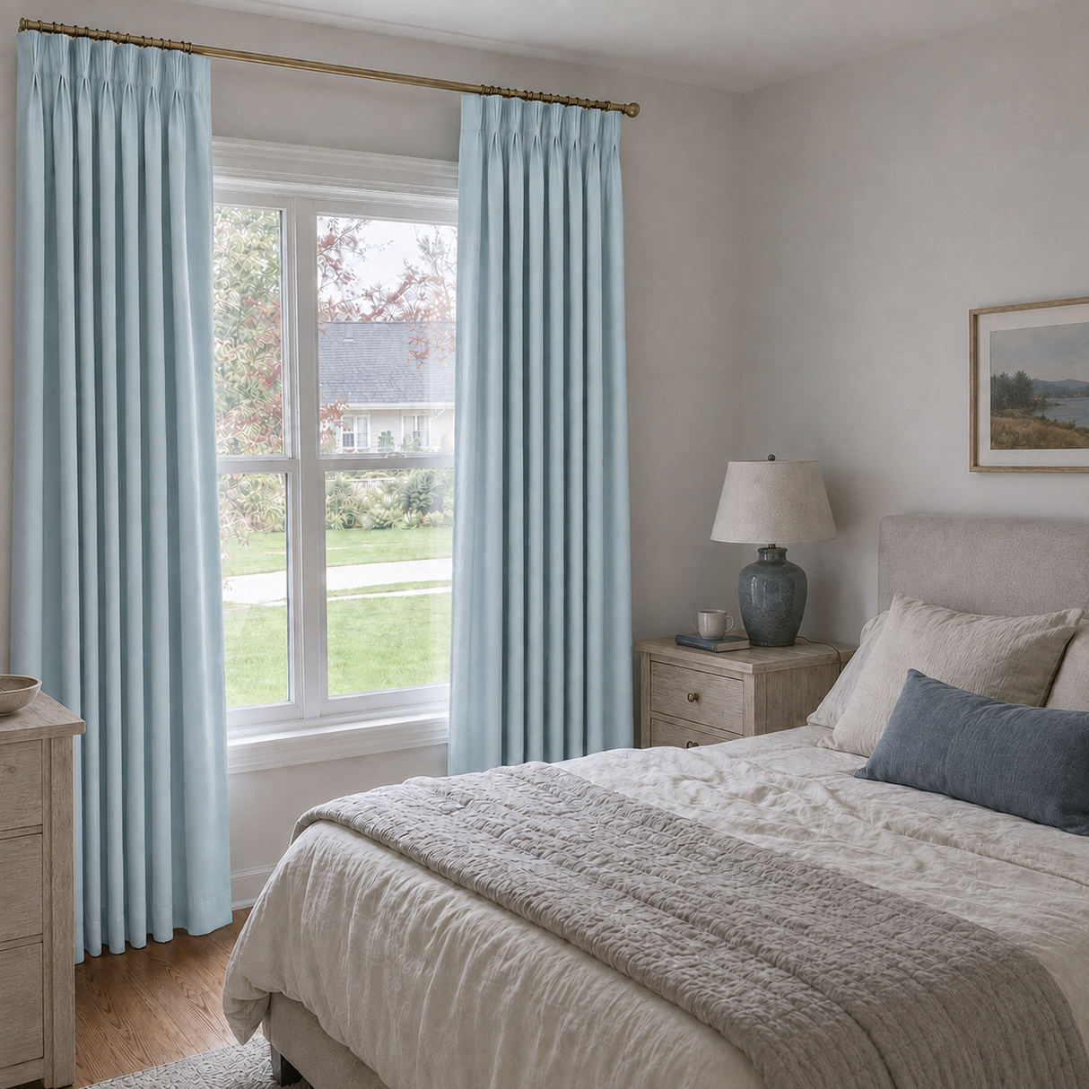 Aqua Blue Linen Rod Pocket Curtains