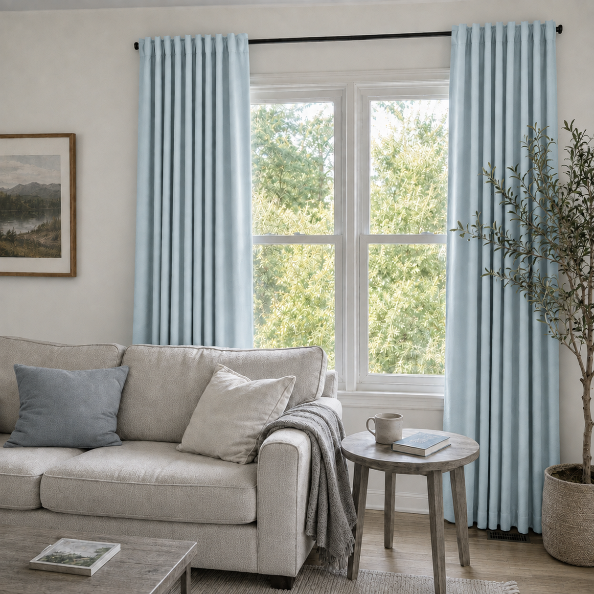 Aqua Blue Linen Rod Pocket Curtains