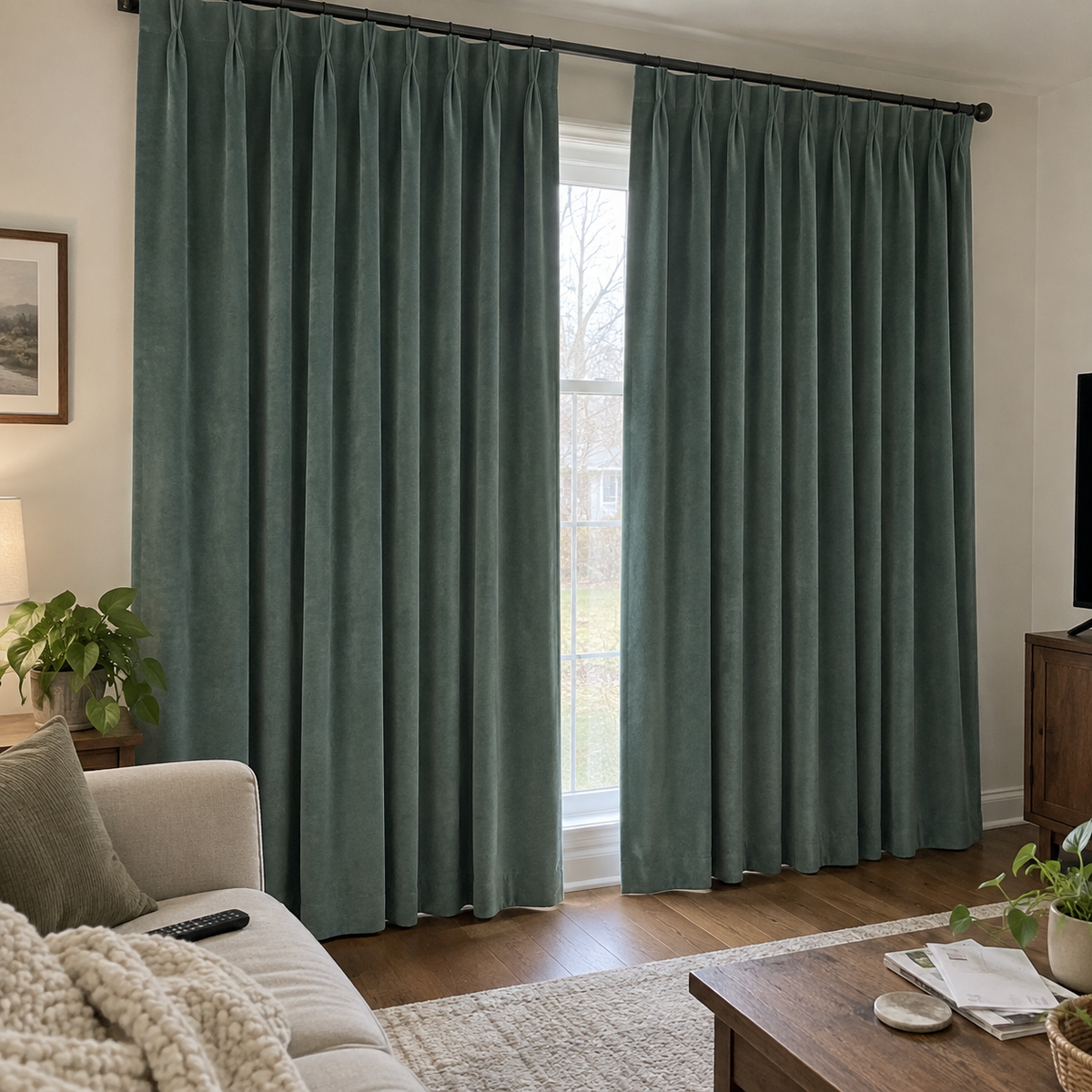 84 Inch Long Jade Green Velvet Curtains