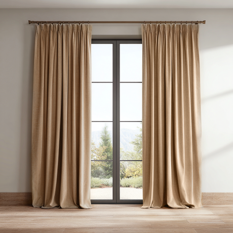 Latte Beige Velvet Pinch Pleat Curtains