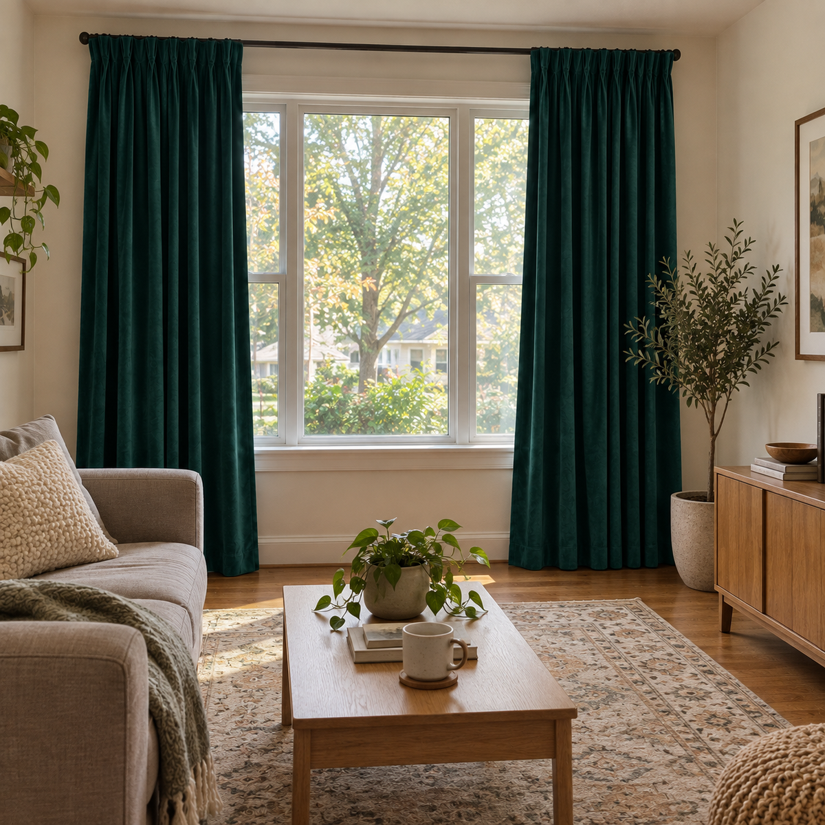 63 Inch Long Dark Jade Green Velvet Curtains