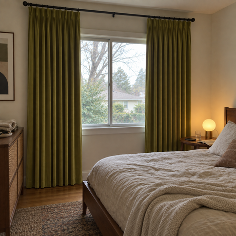 Avocado Green Velvet Pinch Pleat Curtains