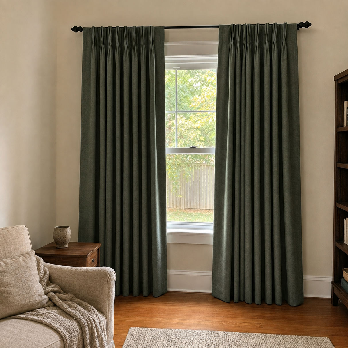 90 Inch Long Vintage Green Linen Curtains