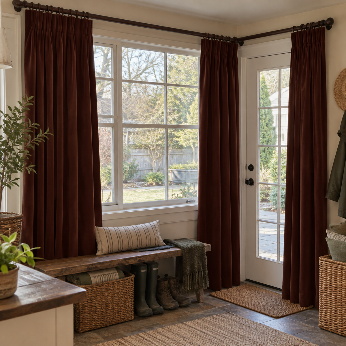 63 Inch Long Dark Mahogany Velvet Curtains